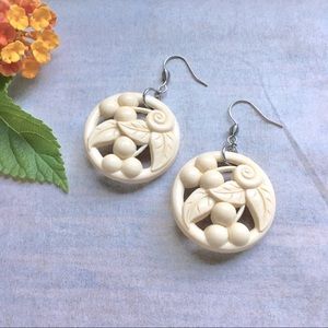 Floral Berries Celluloid Disc Dangle Earrings